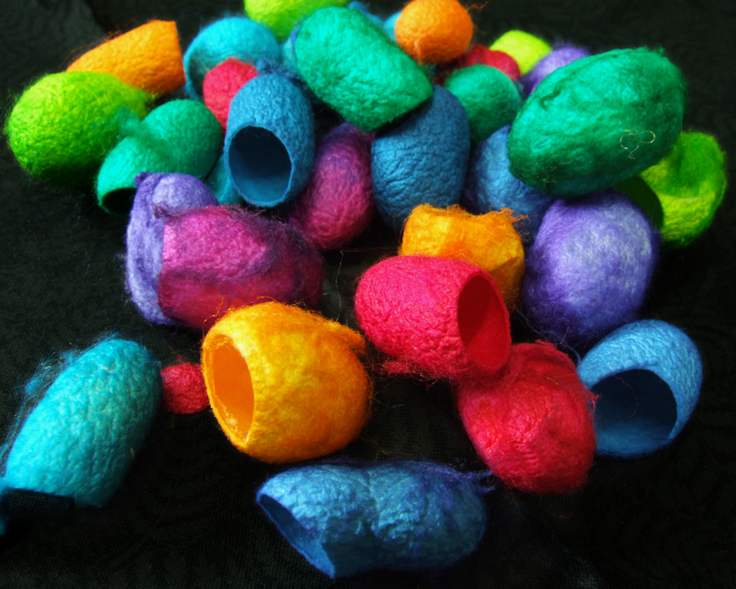 coloured silk cocoons